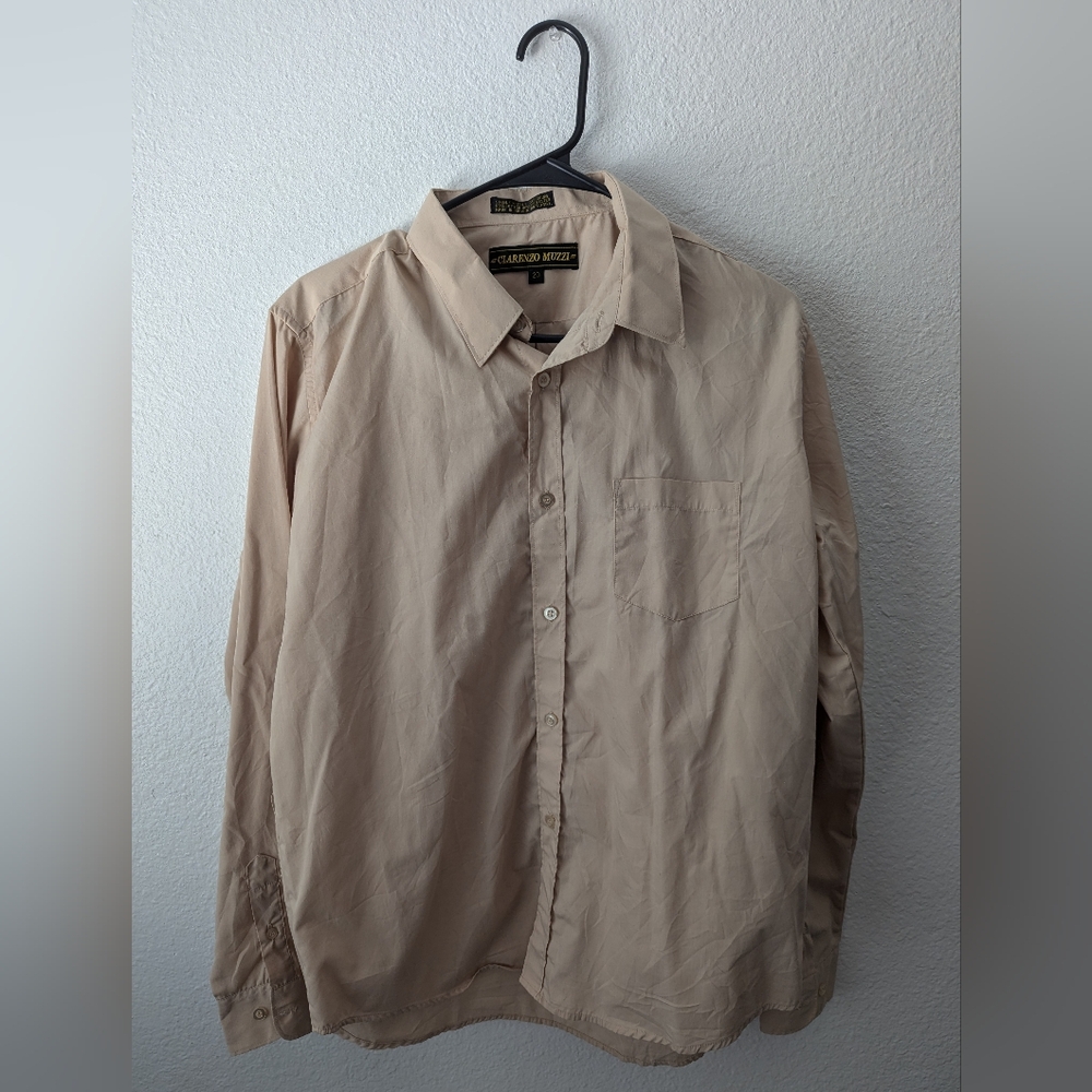 Clarenzo Muzzi Long Sleeve Button Down Tan Men's Dress Shirt